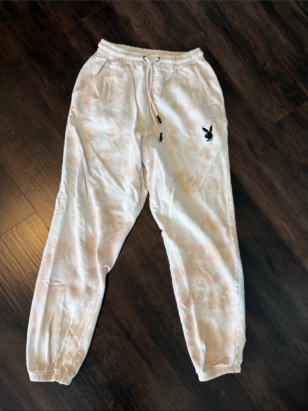 Missguided White Tie-Dye Joggers with Black Logo